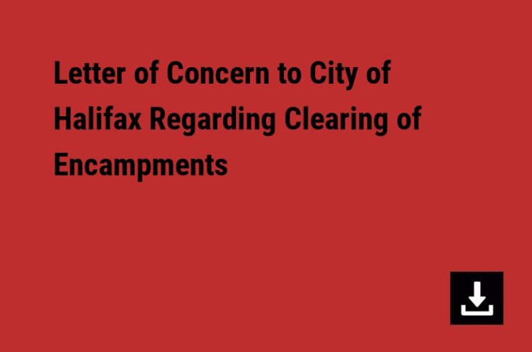 Letter of Concern to City of Halifax Regarding Clearing of Encampments