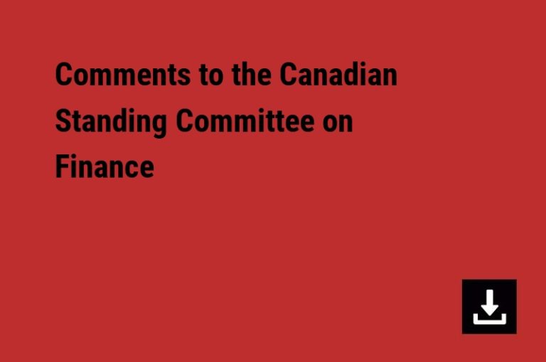 Comments to the Canadian Standing Committee on Finance