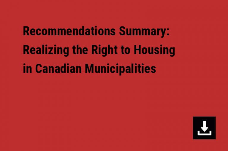 Recommendations Summary: Realizing the Right to Housing in Canadian Municipalities